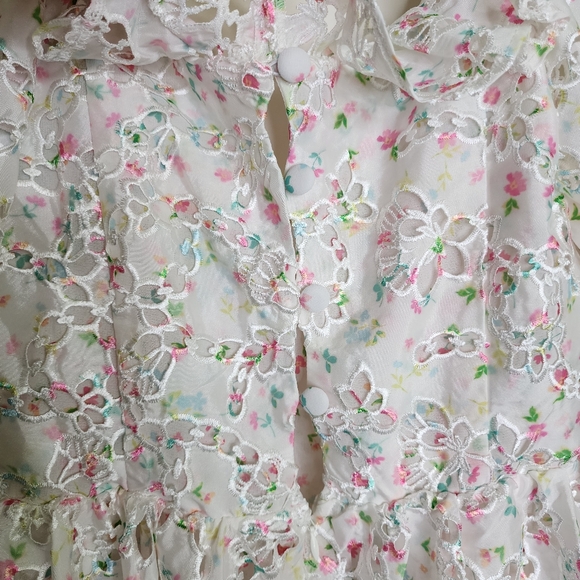 For Love & Lemons Magnolia Floral Lasercut Puff Sleeve Mini Dress Large Feminine - Picture 13 of 16